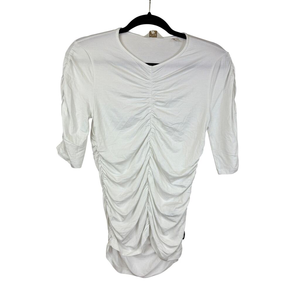 NWT Ted Baker London White Ruched Scoop Neck High Low Top Size 2 MED LG